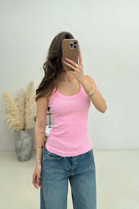 ONE COLOR SIMPLE WOMAN TANK TOP PINK/ROZE - KLAUDIO FASHION