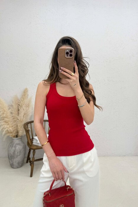 ONE COLOR SIMPLE WOMAN TANK TOP RED/E KUQE - KLAUDIO FASHION