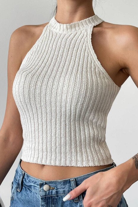 ONE COLOR SIMPLE WOMAN TOP CREAM/KREM - KLAUDIO FASHION