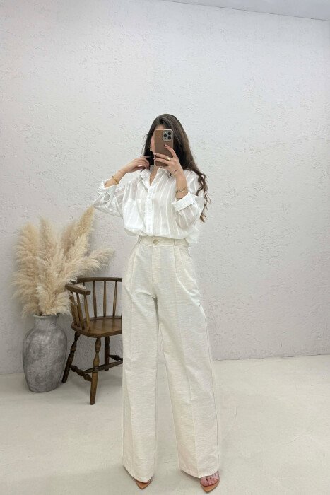 ONE COLOR SIMPLE WOMAN TROUSERS BEIGE/BEZHE - KLAUDIO FASHION