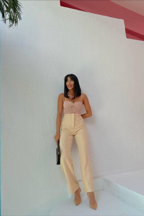 ONE COLOR SIMPLE WOMAN TROUSERS BEIGE/BEZHE - KLAUDIO FASHION