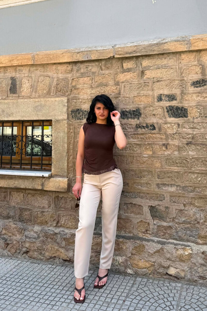 ONE COLOR SIMPLE WOMAN TROUSERS BEIGE/BEZHE - 3