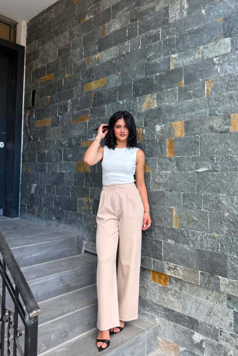 ONE COLOR SIMPLE WOMAN TROUSERS BEIGE/BEZHE - 1
