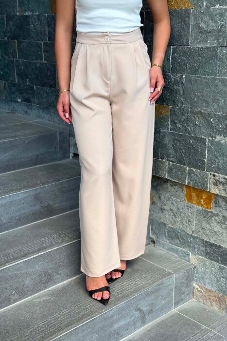 ONE COLOR SIMPLE WOMAN TROUSERS BEIGE/BEZHE - 2