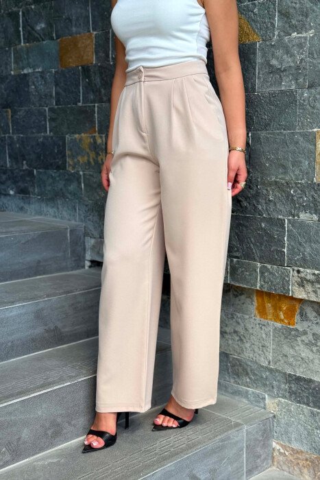 ONE COLOR SIMPLE WOMAN TROUSERS BEIGE/BEZHE - 4