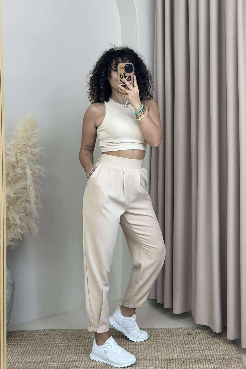 ONE COLOR SIMPLE WOMAN TROUSERS BEIGE/BEZHE - 3