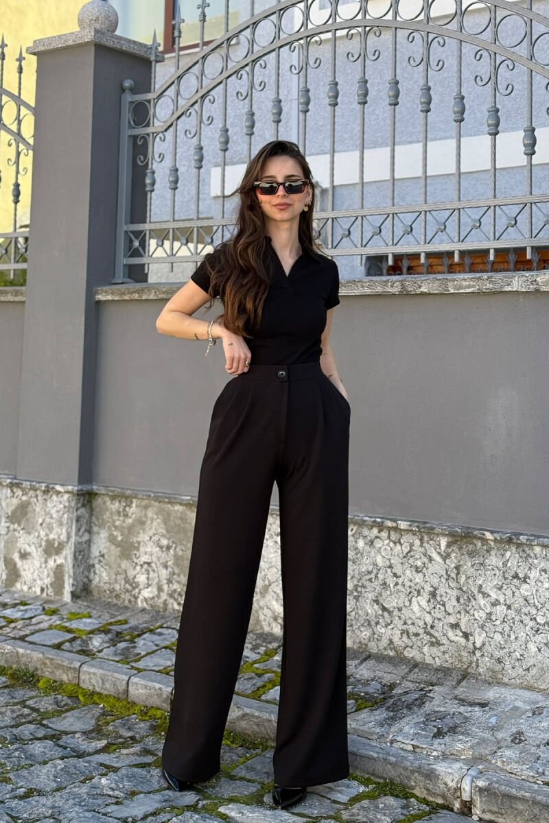 ONE COLOR SIMPLE WOMAN TROUSERS BLACK/ E ZEZE - 1