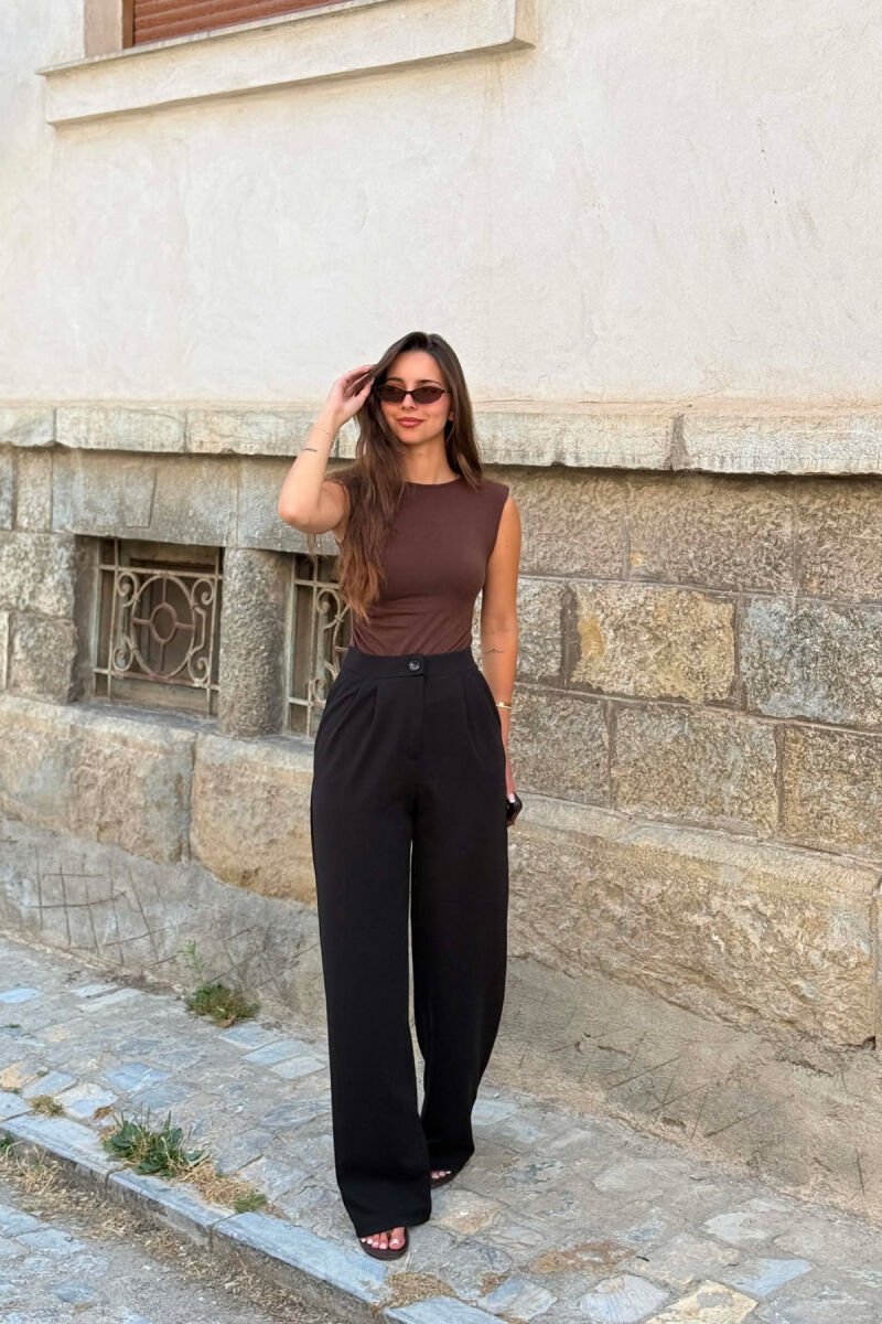 ONE COLOR SIMPLE WOMAN TROUSERS BLACK/ E ZEZE - 1