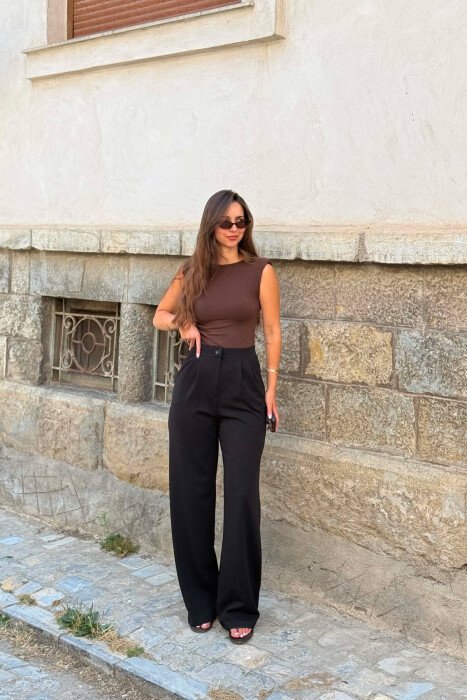 ONE COLOR SIMPLE WOMAN TROUSERS BLACK/ E ZEZE - 5