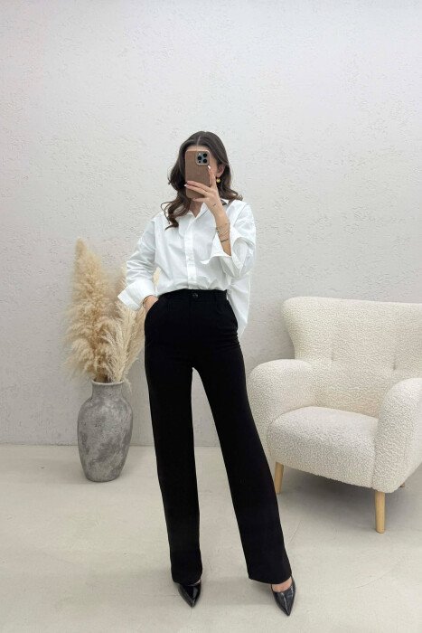 ONE COLOR SIMPLE WOMAN TROUSERS BLACK/ E ZEZE - 2