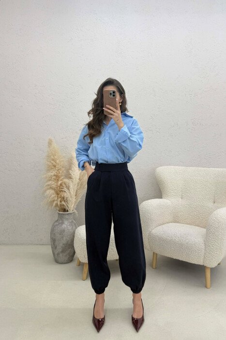 ONE COLOR SIMPLE WOMAN TROUSERS BLUE/BLU - KLAUDIO FASHION