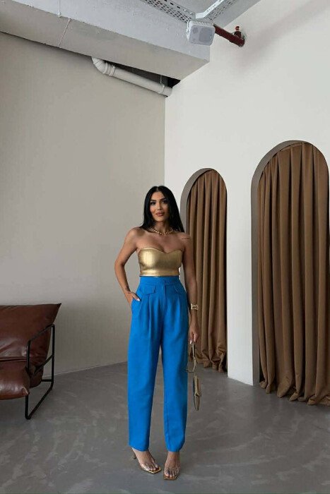 ONE COLOR SIMPLE WOMAN TROUSERS BLUE/BLU 