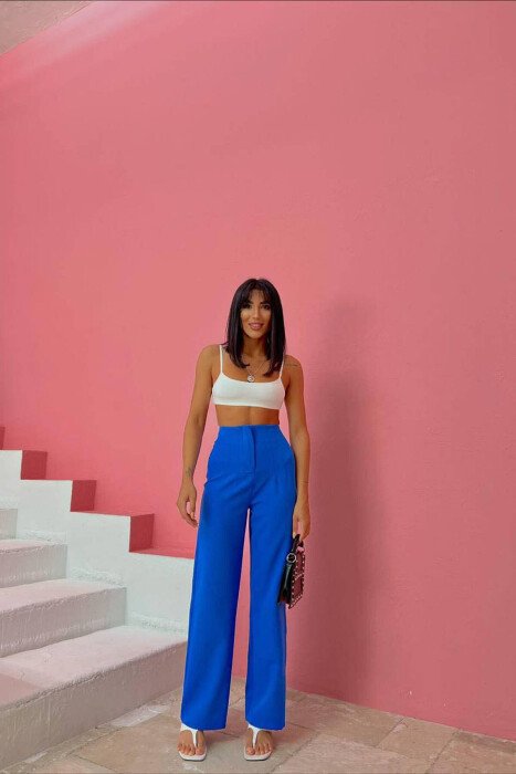 ONE COLOR SIMPLE WOMAN TROUSERS BLUE/BLU - KLAUDIO FASHION