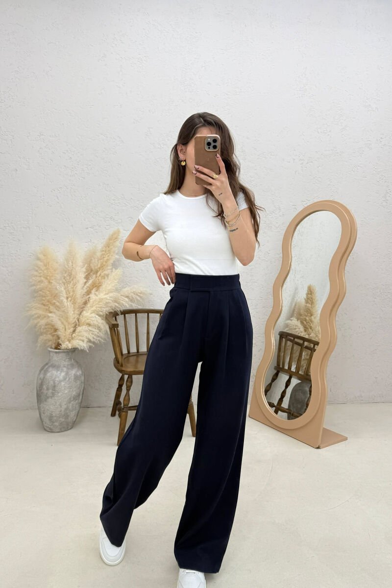 ONE COLOR SIMPLE WOMAN TROUSERS BLUE/BLU - 5