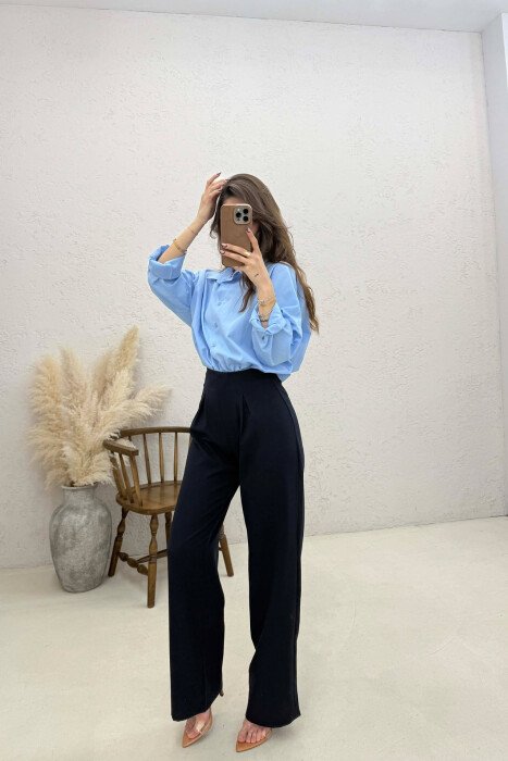 ONE COLOR SIMPLE WOMAN TROUSERS BLUE/BLU - 4