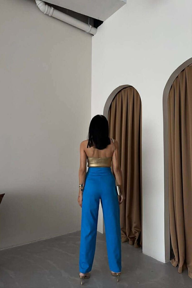 ONE COLOR SIMPLE WOMAN TROUSERS BLUE/BLU - 3