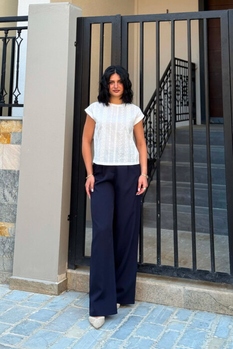 ONE COLOR SIMPLE WOMAN TROUSERS BLUE/BLU - 1