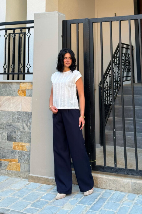 ONE COLOR SIMPLE WOMAN TROUSERS BLUE/BLU - 2