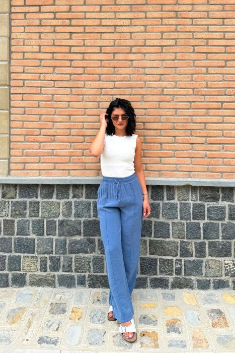 ONE COLOR SIMPLE WOMAN TROUSERS BLUE/BLU 