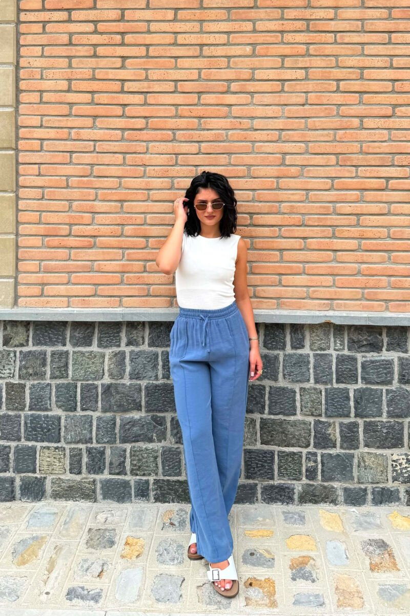 ONE COLOR SIMPLE WOMAN TROUSERS BLUE/BLU - 1
