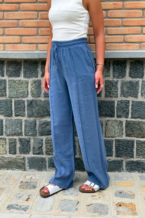 ONE COLOR SIMPLE WOMAN TROUSERS BLUE/BLU - 2