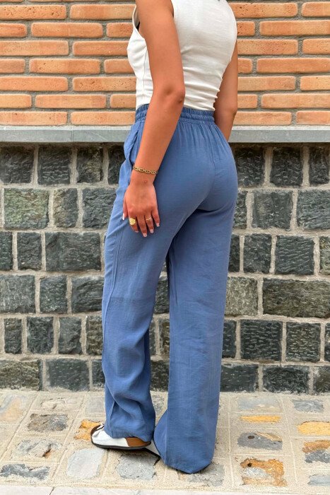 ONE COLOR SIMPLE WOMAN TROUSERS BLUE/BLU - 3