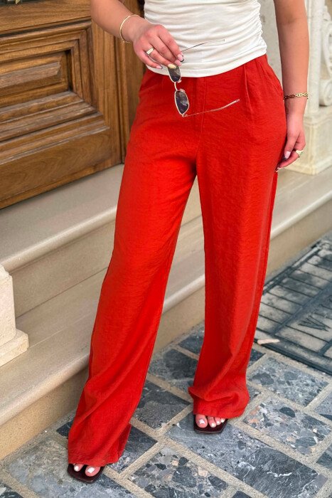 ONE COLOR SIMPLE WOMAN TROUSERS BRICK/TULLE - 2