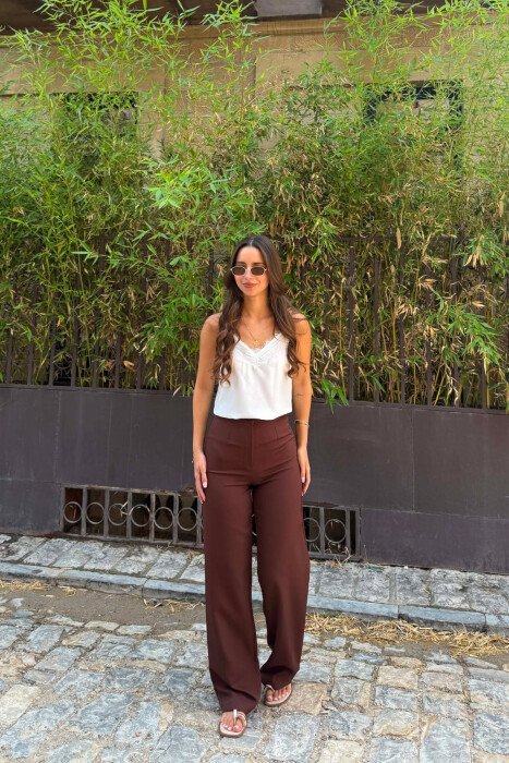 ONE COLOR SIMPLE WOMAN TROUSERS BROWN/KAFE 