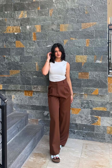ONE COLOR SIMPLE WOMAN TROUSERS BROWN/KAFE - KLAUDIO FASHION