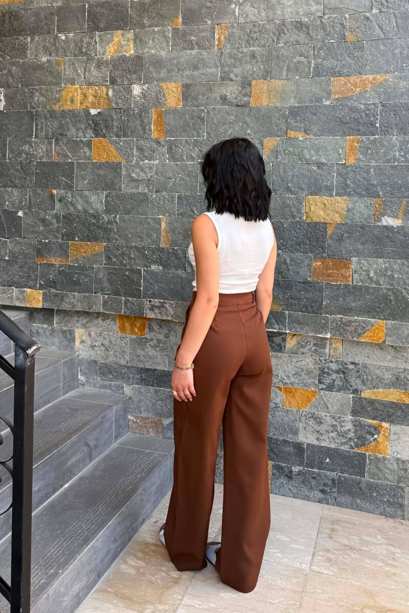 ONE COLOR SIMPLE WOMAN TROUSERS BROWN/KAFE - 3