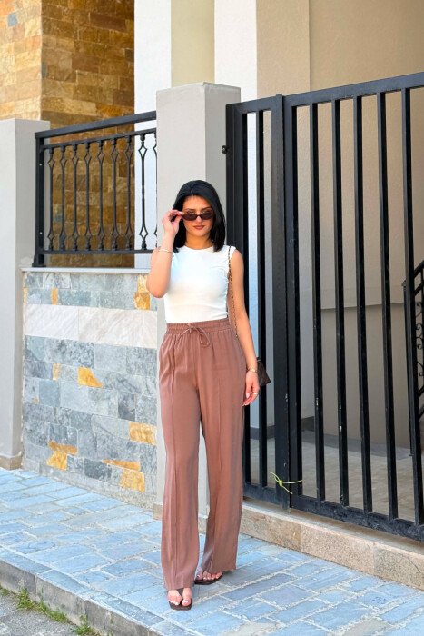 ONE COLOR SIMPLE WOMAN TROUSERS BROWN/KAFE - 4