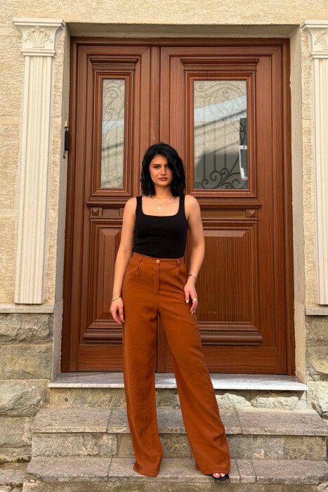ONE COLOR SIMPLE WOMAN TROUSERS BROWN/KAFE - 2