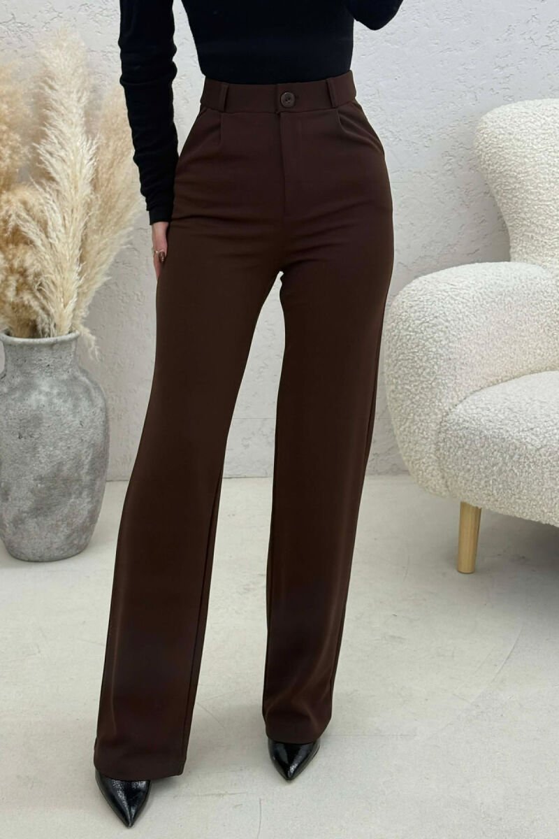 ONE COLOR SIMPLE WOMAN TROUSERS BROWN/KAFE - 1