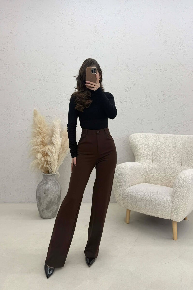 ONE COLOR SIMPLE WOMAN TROUSERS BROWN/KAFE - 3