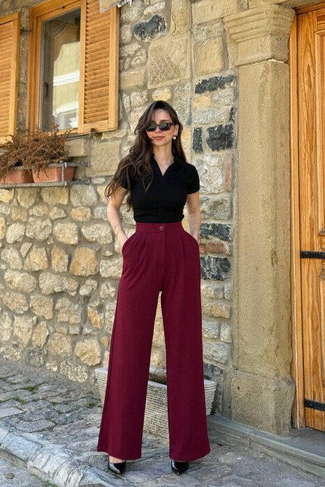 ONE COLOR SIMPLE WOMAN TROUSERS BURGUNDY/VISHNJE 