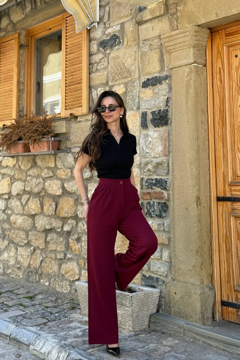 ONE COLOR SIMPLE WOMAN TROUSERS BURGUNDY/VISHNJE - 2