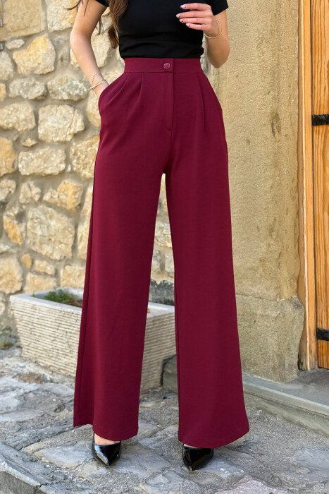 ONE COLOR SIMPLE WOMAN TROUSERS BURGUNDY/VISHNJE - 3