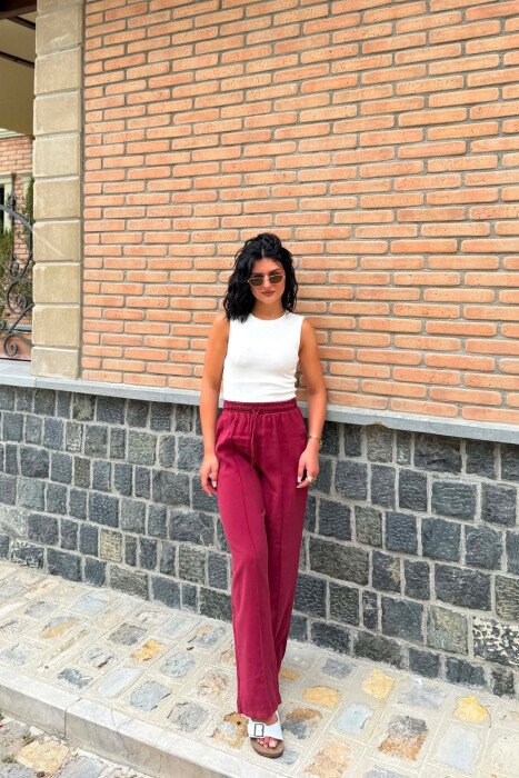 ONE COLOR SIMPLE WOMAN TROUSERS BURGUNDY/VISHNJE - 3