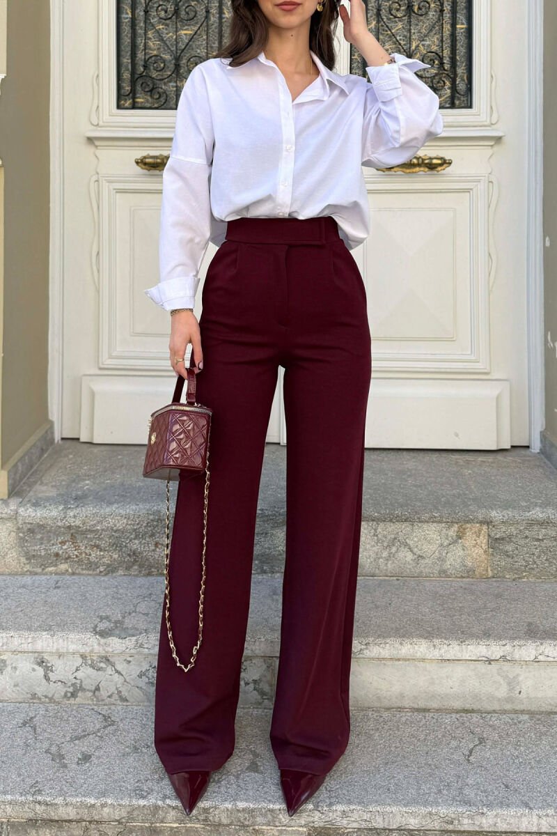 ONE COLOR SIMPLE WOMAN TROUSERS BURGUNDY/VISHNJE - 1