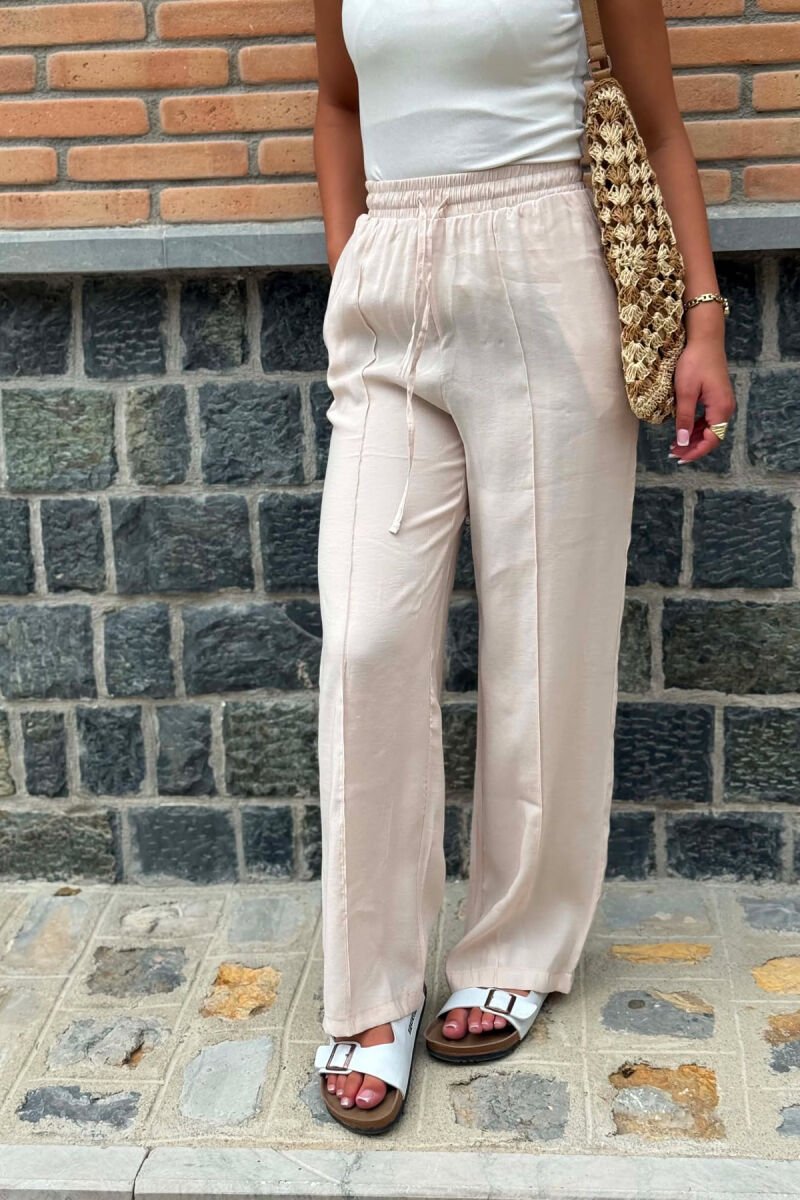 ONE COLOR SIMPLE WOMAN TROUSERS CREAM/KREM - 3
