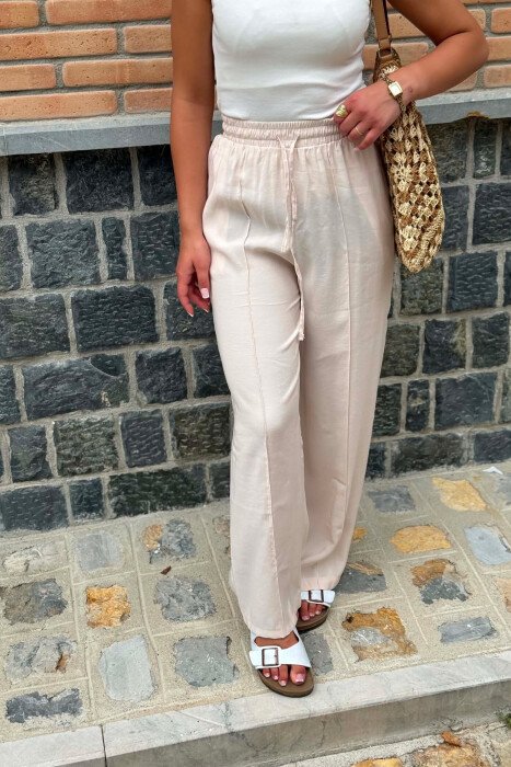 ONE COLOR SIMPLE WOMAN TROUSERS CREAM/KREM - 4