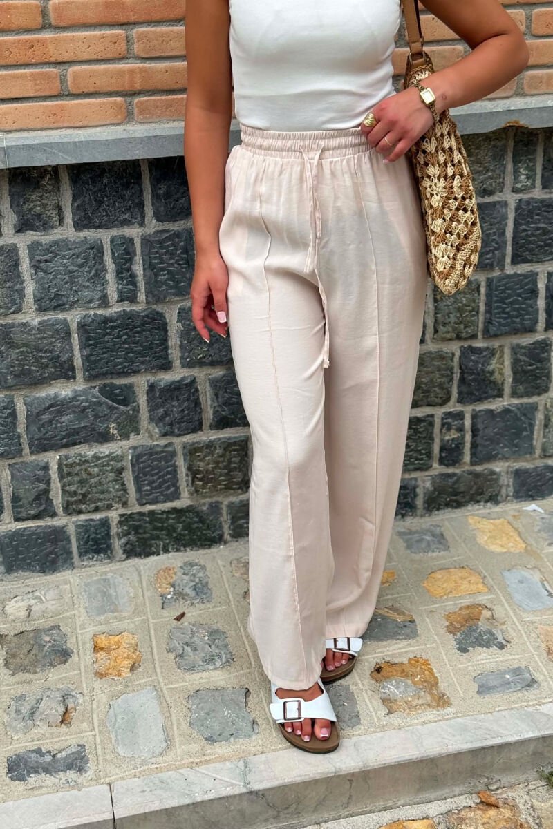 ONE COLOR SIMPLE WOMAN TROUSERS CREAM/KREM - 4