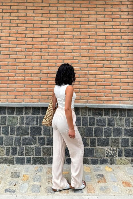 ONE COLOR SIMPLE WOMAN TROUSERS CREAM/KREM - 5