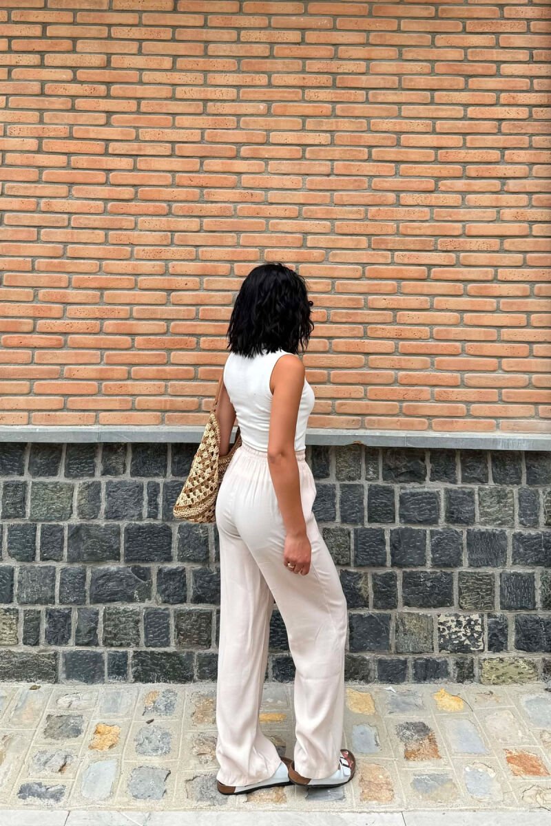 ONE COLOR SIMPLE WOMAN TROUSERS CREAM/KREM - 5