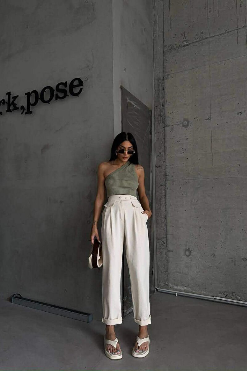 ONE COLOR SIMPLE WOMAN TROUSERS CREAM/KREM - 1