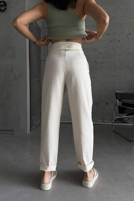 ONE COLOR SIMPLE WOMAN TROUSERS CREAM/KREM - 4