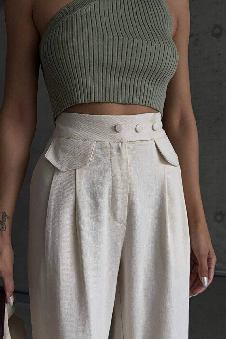 ONE COLOR SIMPLE WOMAN TROUSERS CREAM/KREM - 5