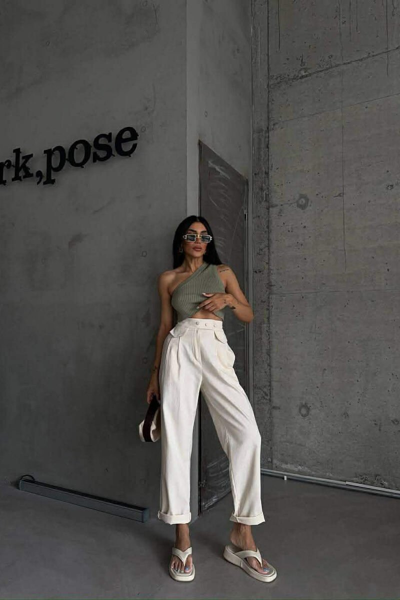 ONE COLOR SIMPLE WOMAN TROUSERS CREAM/KREM - 6