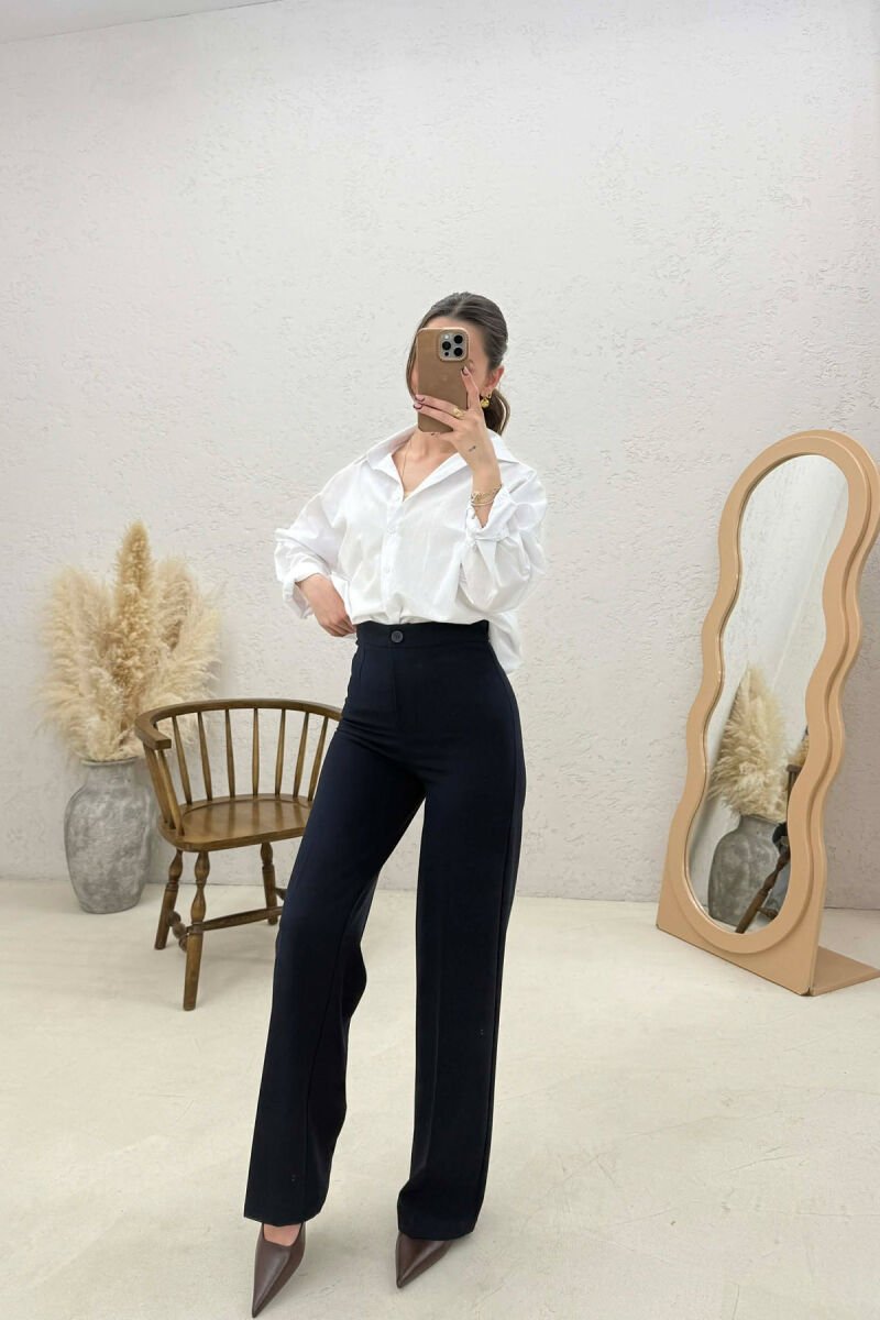 ONE COLOR SIMPLE WOMAN TROUSERS DARK BLUE/BEE - 2