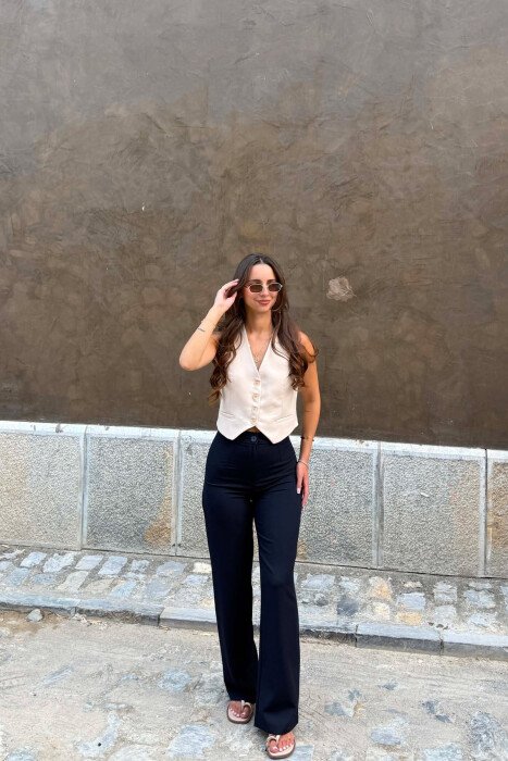 ONE COLOR SIMPLE WOMAN TROUSERS DARK BLUE/BEE 